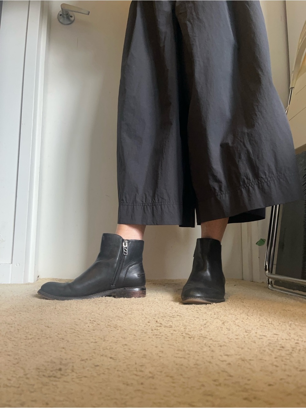 Franco Sarto Black Leather Ankle Boots with Side Zip - Women